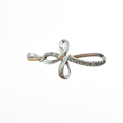 CHARLES WINSTON 925 Sterling Silver Real Round-Cut Diamond Cross Charm Pendant