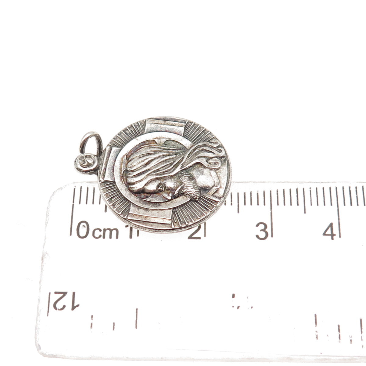 Hayward 925 Sterling Silver Antique Art Deco Jesus Episcopalian Oxidized Pendant