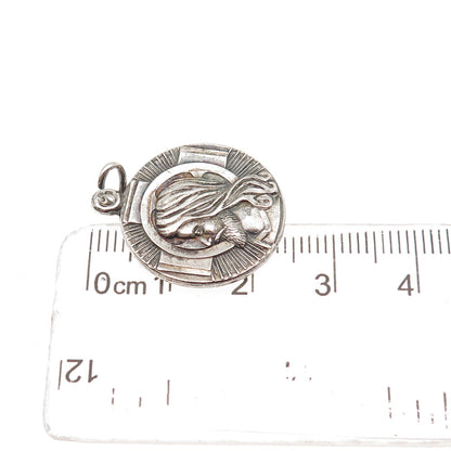 Hayward 925 Sterling Silver Antique Art Deco Jesus Episcopalian Oxidized Pendant