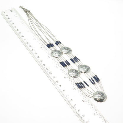 Old Pawn Sterling Silver Lapis Lazuli Lizard Concho 5-Liquid Chain Necklace 20"