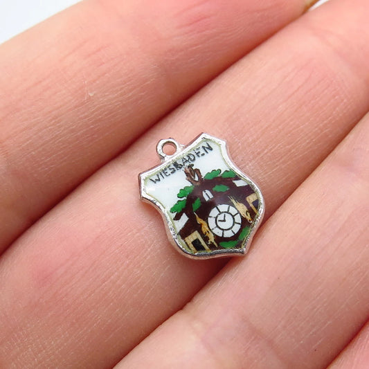 800 Silver Vintage Colorful Enamel "Wiesbaden" Coat of Arms Charm Pendant