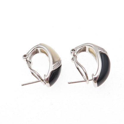 Sai 925 Sterling Silver Real Diamond Black Onyx & MOP Omega Back Earrings