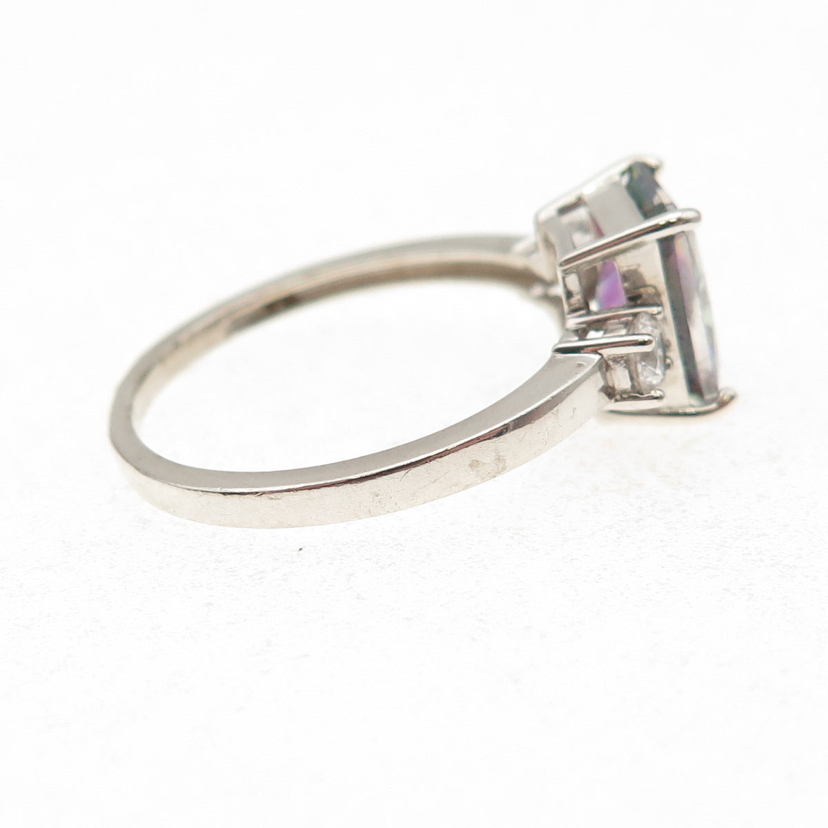 925 Sterling Silver Real Mystic Quartz & C Z Ring Size 10