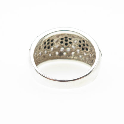 925 Sterling Silver Vintage Round-Cut Black & White C Z Ring Size 7.25