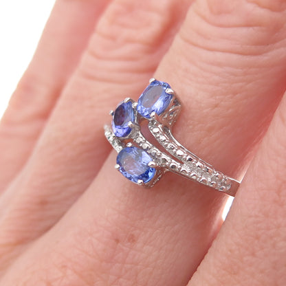 Chuck Clemency 925 Sterling Silver Real Oval-Cut Tanzanite Bypass Ring Size 8.25