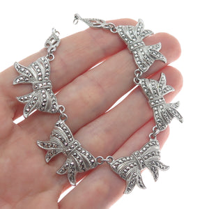 KD Kimler & Daniel Sterling Antiuqe Marcasite Centerpiece Bow Necklace Part 6.5"