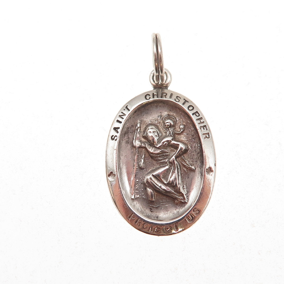 Avanti 925 Sterling Silver Vintage St. Christopher Medal Oxidized Charm Pendant