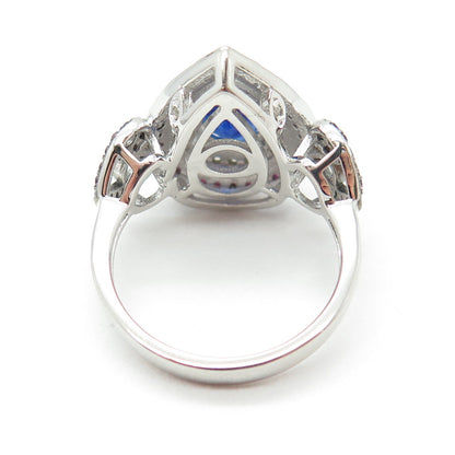 DSMK 925 Sterling Silver Blue & Pink Sapphire White Topaz Gem Pear Ring Size 7