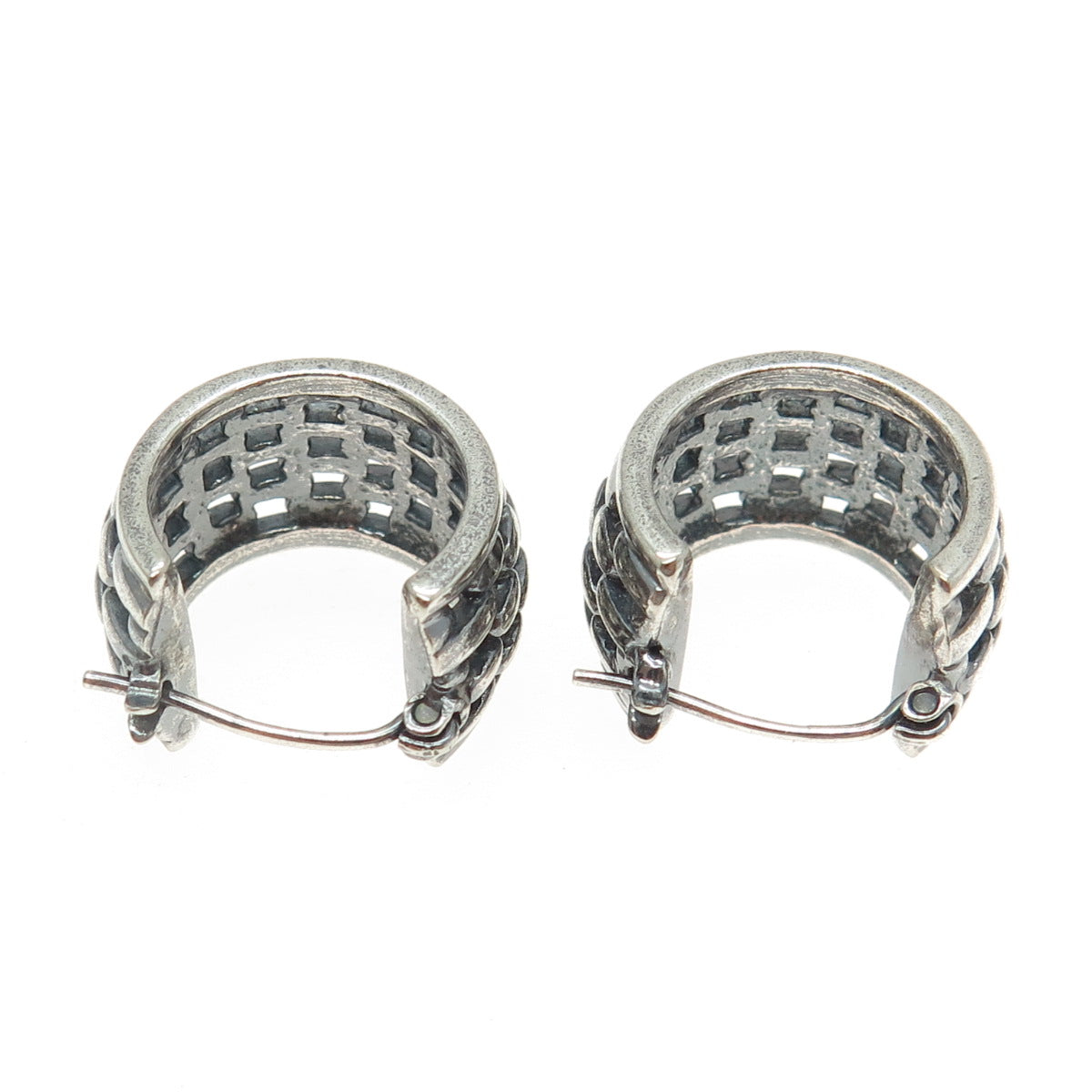 925 Sterling Silver Vintage Wicker Hinged Hoop Earrings