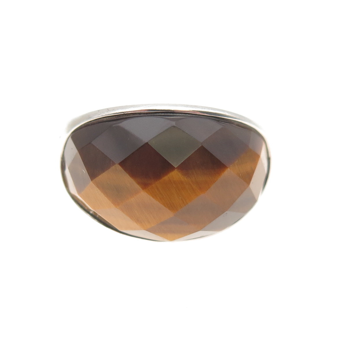 KN Kajal Naina 925 Sterling Silver Real Tiger Eye Modernist Ring Size 9.25