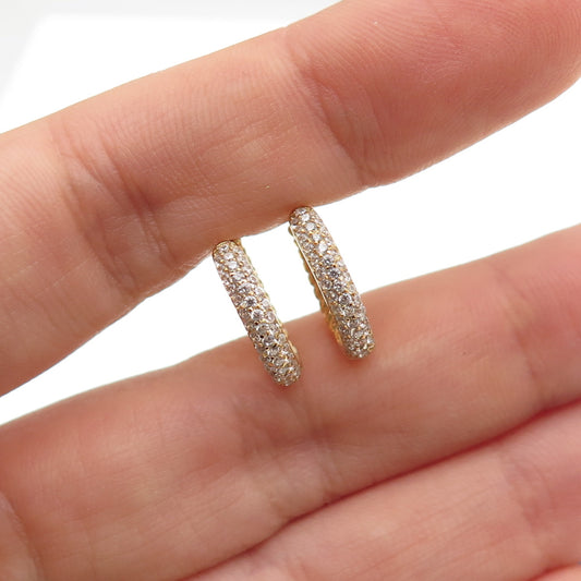 925 Sterling Silver Gold Plated Round-Cut C Z Hoop Earrings