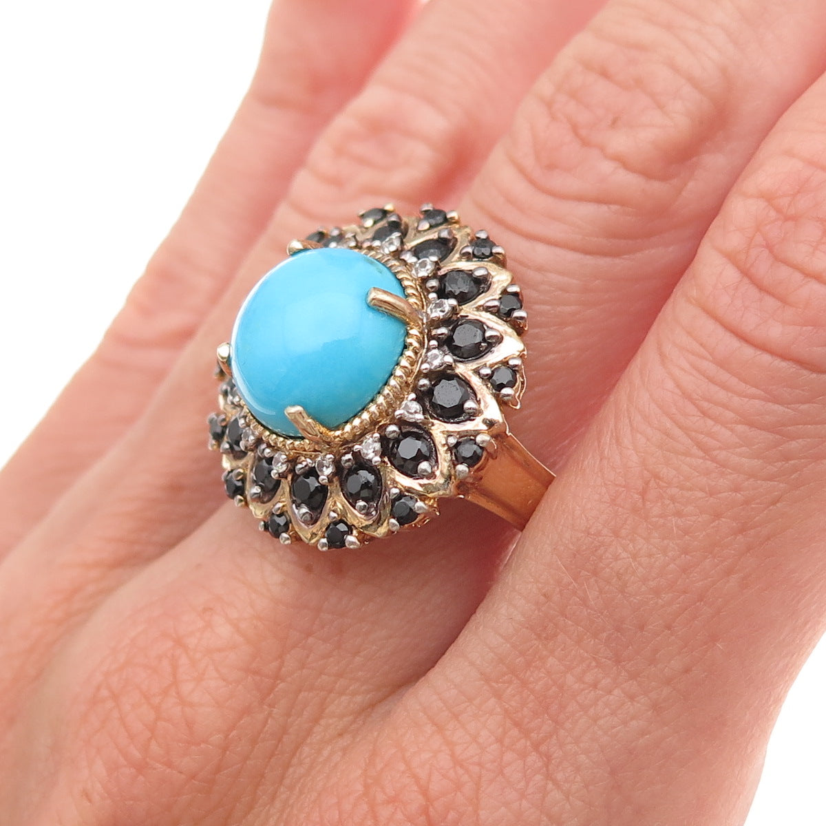 Chuck Clemency 925 Sterling Gold Plated Real Turquoise Spinel Topaz Ring Size 8