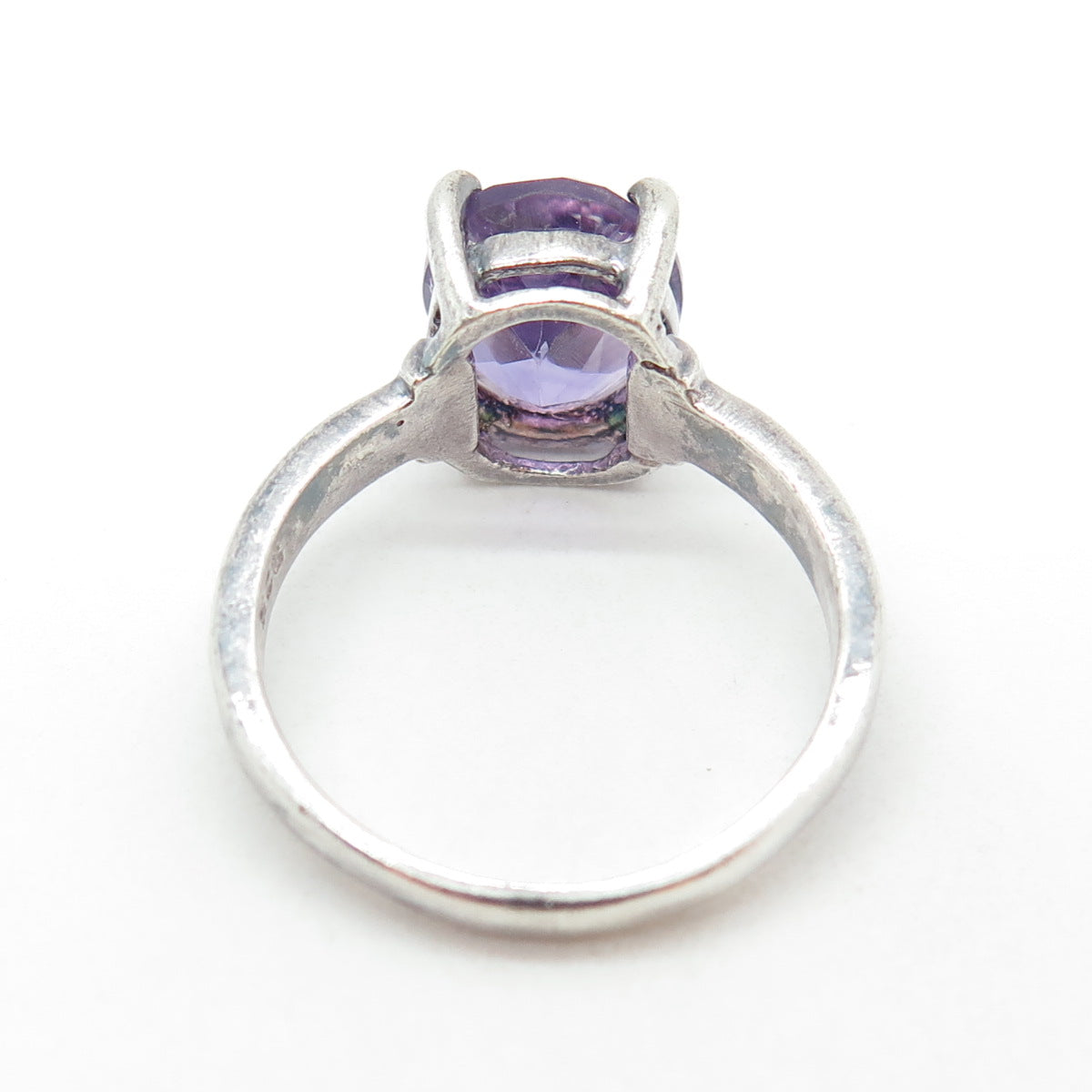 925 Sterling Silver Vintage Real Oval-Cut Amethyst Ring Size 10