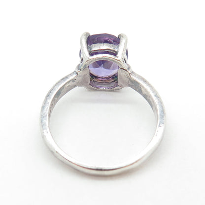 925 Sterling Silver Vintage Real Oval-Cut Amethyst Ring Size 10