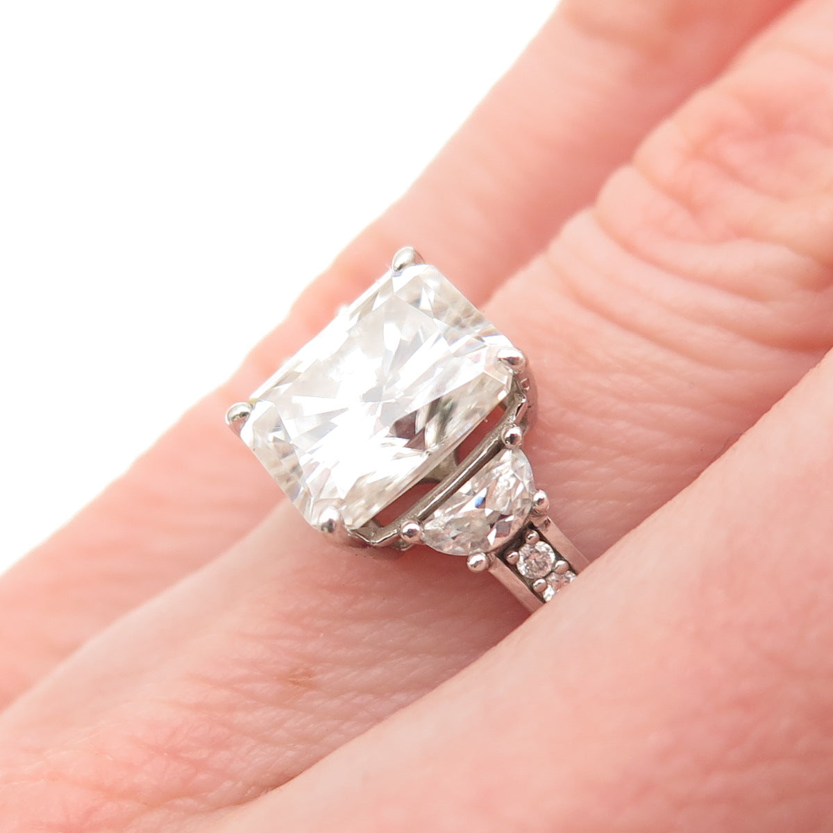 D'JOY 925 Sterling Silver Multi-Cut C Z Engagement Ring Size 5