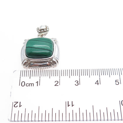 MICHELLE ALBALA 925 Sterling Silver Vintage Real Malachite Charm Pendant