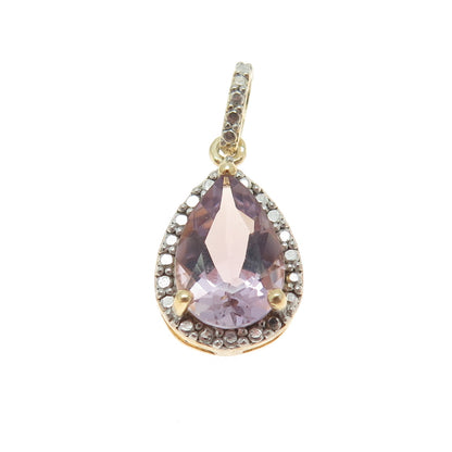 925 Sterling Silver Gold Plated Real Diamond Accent Amethyst Minimalist Pendant