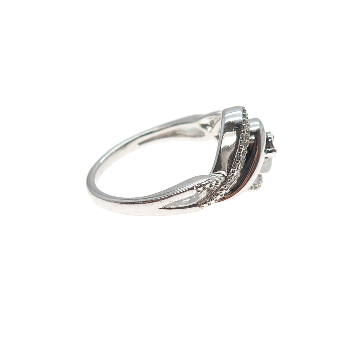 925 Sterling Silver Real Round-Cut Diamond Twisted Ring Size 7