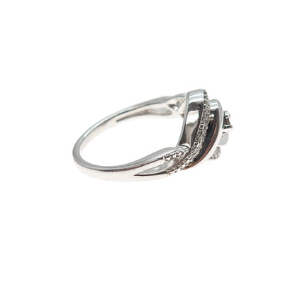 925 Sterling Silver Real Round-Cut Diamond Twisted Ring Size 7