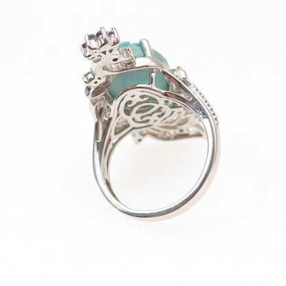 Chuck Clemency Sterling Real Turquoise Tanzanite Amethyst & Peridot Ring Size 8