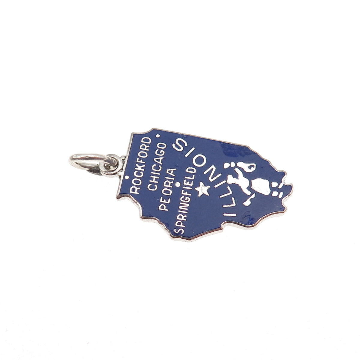 WELLS Sterling Silver Vintage Enamel Illinois Prairie State Mini Charm Pendant