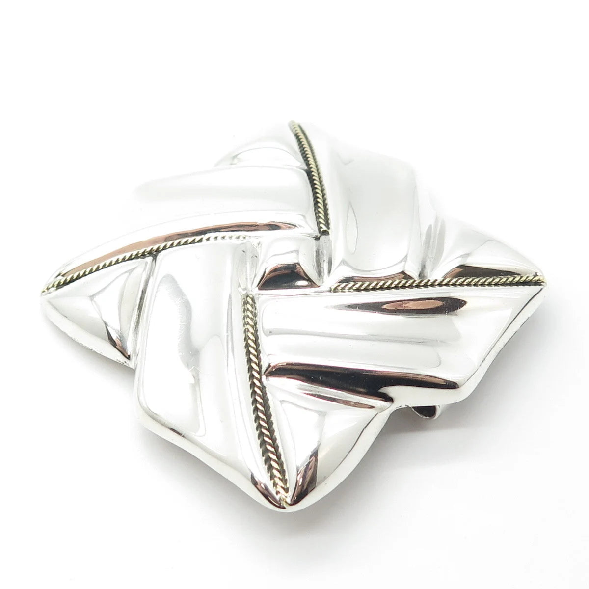 925 Sterling Silver Vintage Mexico Ribbed Pin Brooch / Pendant