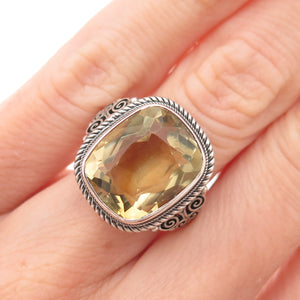 925 Sterling Silver Vintage Real Citrine Oxidized Ring Size 4.75