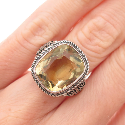 925 Sterling Silver Vintage Real Citrine Oxidized Ring Size 4.75