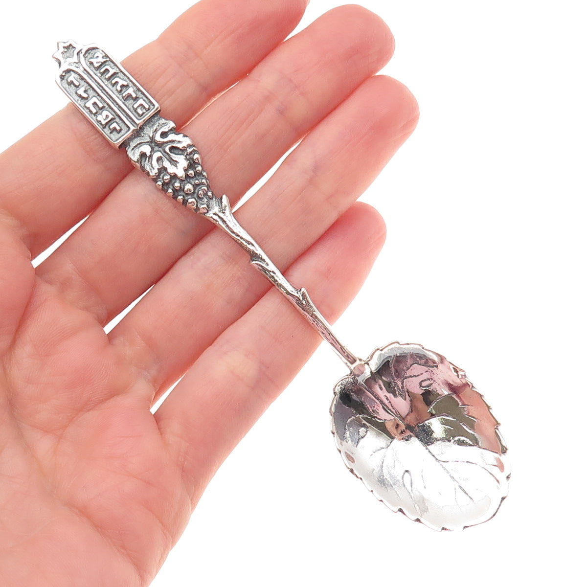 800 Silver Antique Art Deco Torah Ark Oxidized Floral Coffee Spoon