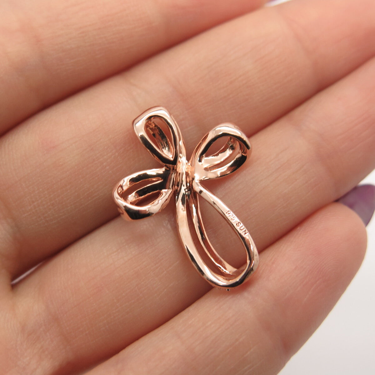 925 Sterling Silver Rose Gold Plated SUN Real White Diamond Cross Slide Pendant