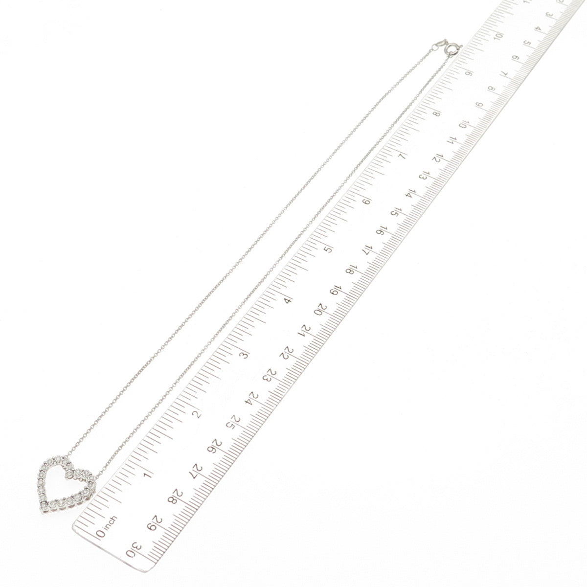 925 Sterling Silver Real Round-Cut Diamond Heart Cable Chain Necklace 18"