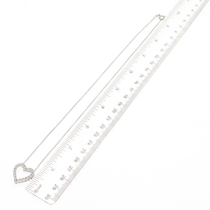 925 Sterling Silver Real Round-Cut Diamond Heart Cable Chain Necklace 18"