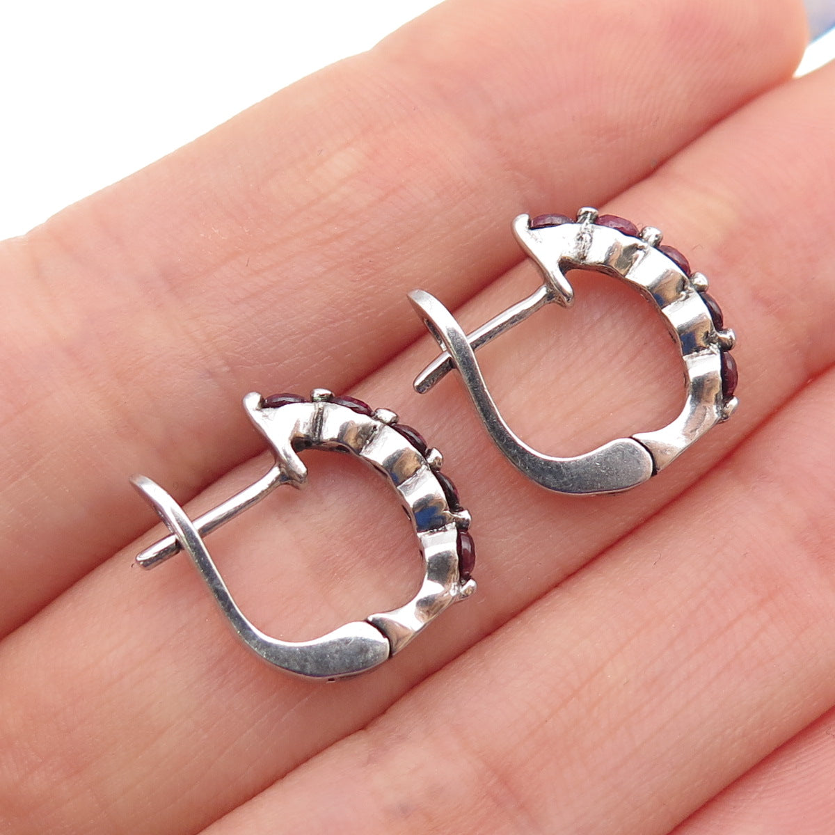 925 Sterling Silver Real Round-Cut Rhodolite Earrings