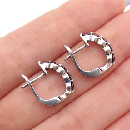 925 Sterling Silver Real Round-Cut Rhodolite Earrings