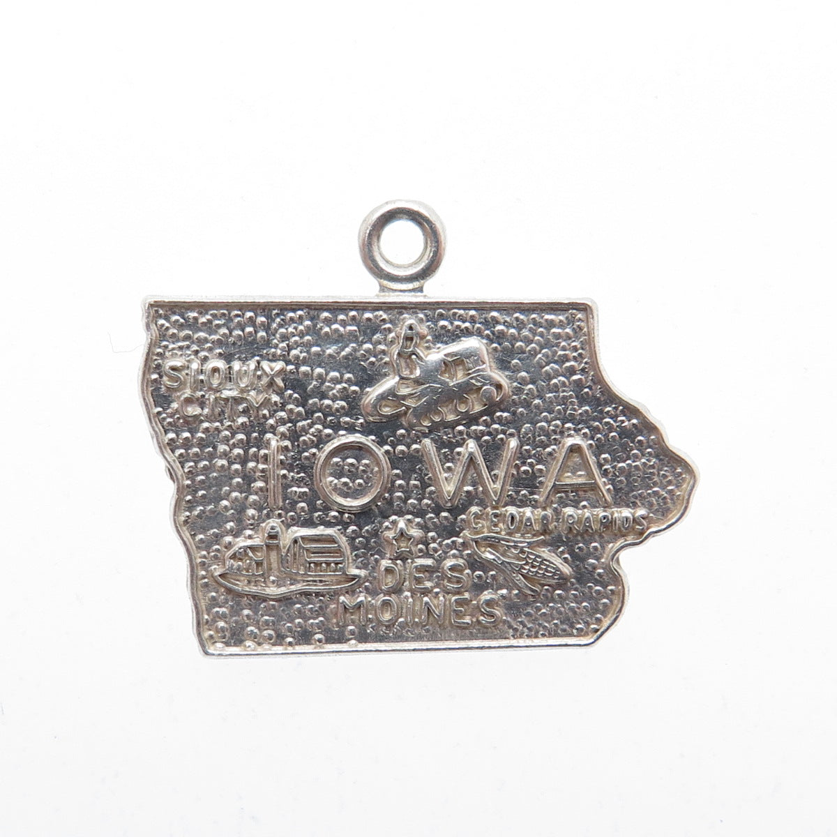 FRENCH & FRANKLIN 925 Sterling Silver Vintage Iowa State Minimalist Pendant