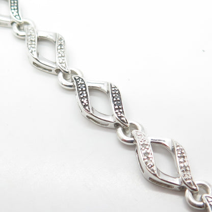 925 Sterling Silver Real White Diamond Twisted Link Bracelet 7.25"