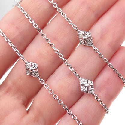 925 Sterling Silver Floral Station By The Yard Cable Chain Necklace 36"
