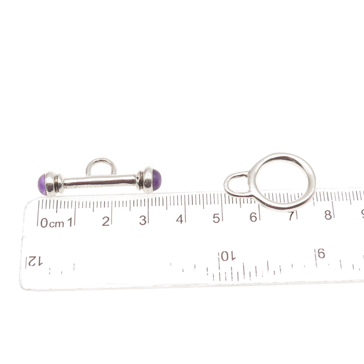 925 Sterling Silver Vintage Real Amethyst Bracelet / Necklace Toggle Lock Clasp