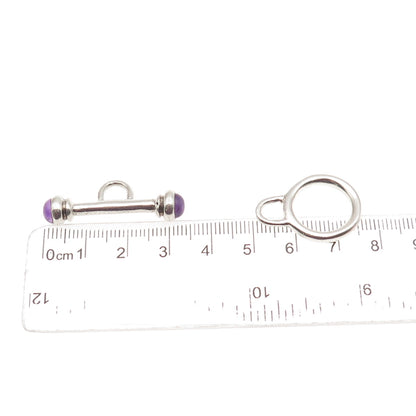925 Sterling Silver Vintage Real Amethyst Bracelet / Necklace Toggle Lock Clasp