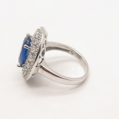 925 Sterling Silver Blue & White C Z Round Ring Size 8