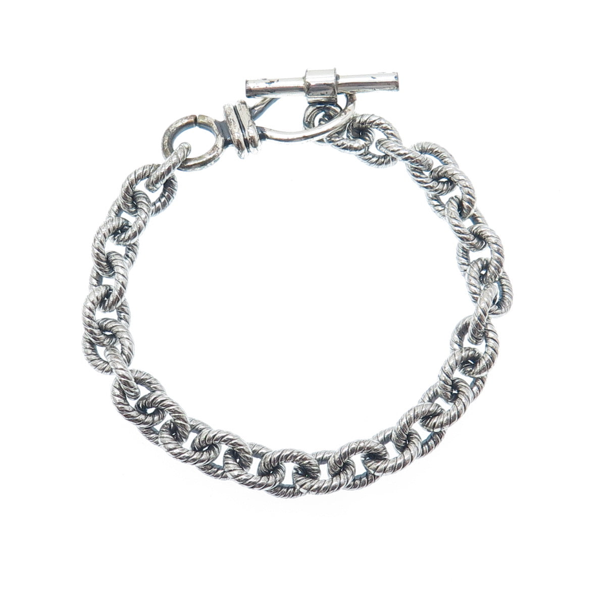 925 Sterling Silver Vintage Oxidized Cable Link Bracelet 6.5"
