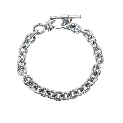 925 Sterling Silver Vintage Oxidized Cable Link Bracelet 6.5"
