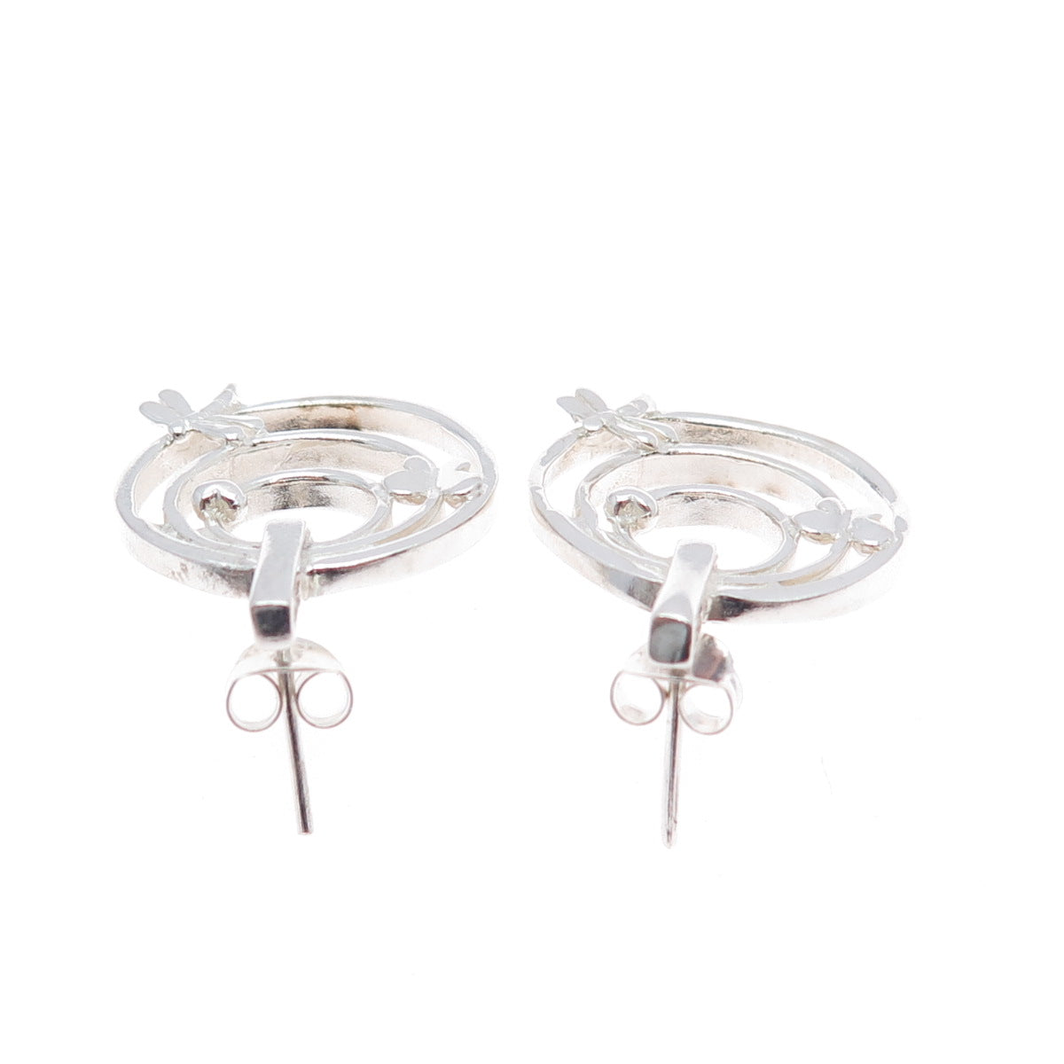 925 Sterling Silver Vintage Dragonfly Butterfly Heart Multi-Circle Earrings
