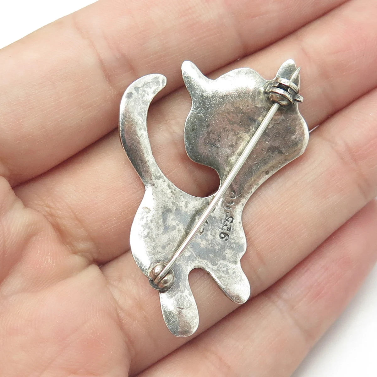 925 Sterling Silver Vintage Mexico Angry Cat Modernist Pin Brooch