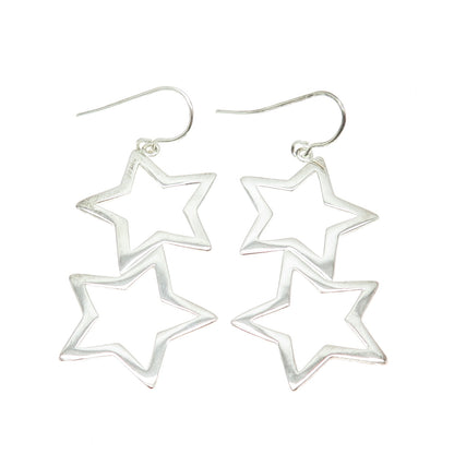 DEE BERKLEY JEWELRY 925 Sterling Silver Star Dangle Hook Earrings