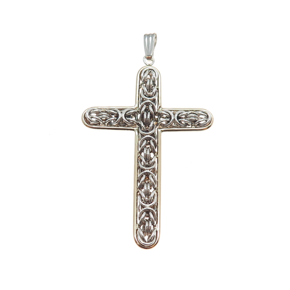 14K Gold 925 Sterling Silver Vintage Peru Byzantine Cross Charm Pendant