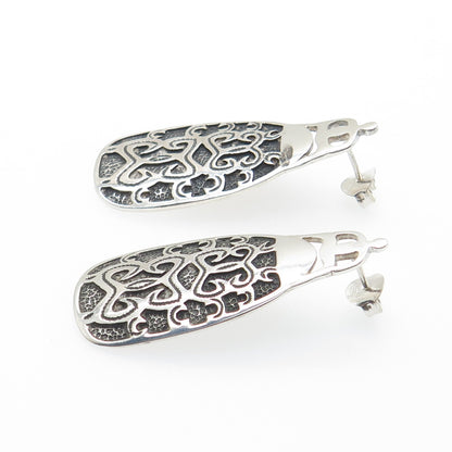 925 Sterling Silver Vintage Modernist Oxidized Drop Earrings
