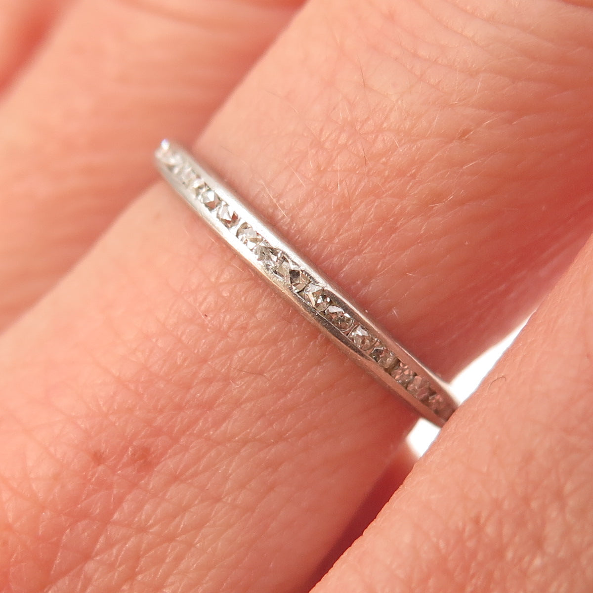Platinum Antique Art Deco Real Diamond Stackable Eternity Band Ring Size 7