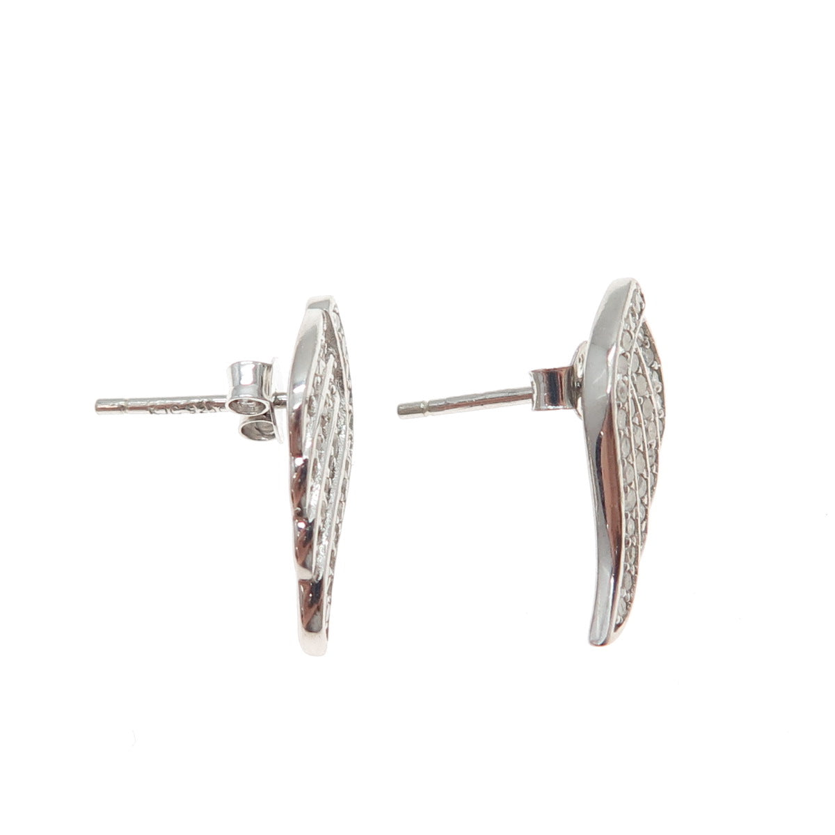 925 Sterling Silver Real Round-Cut Diamond Angel Wing Earrings