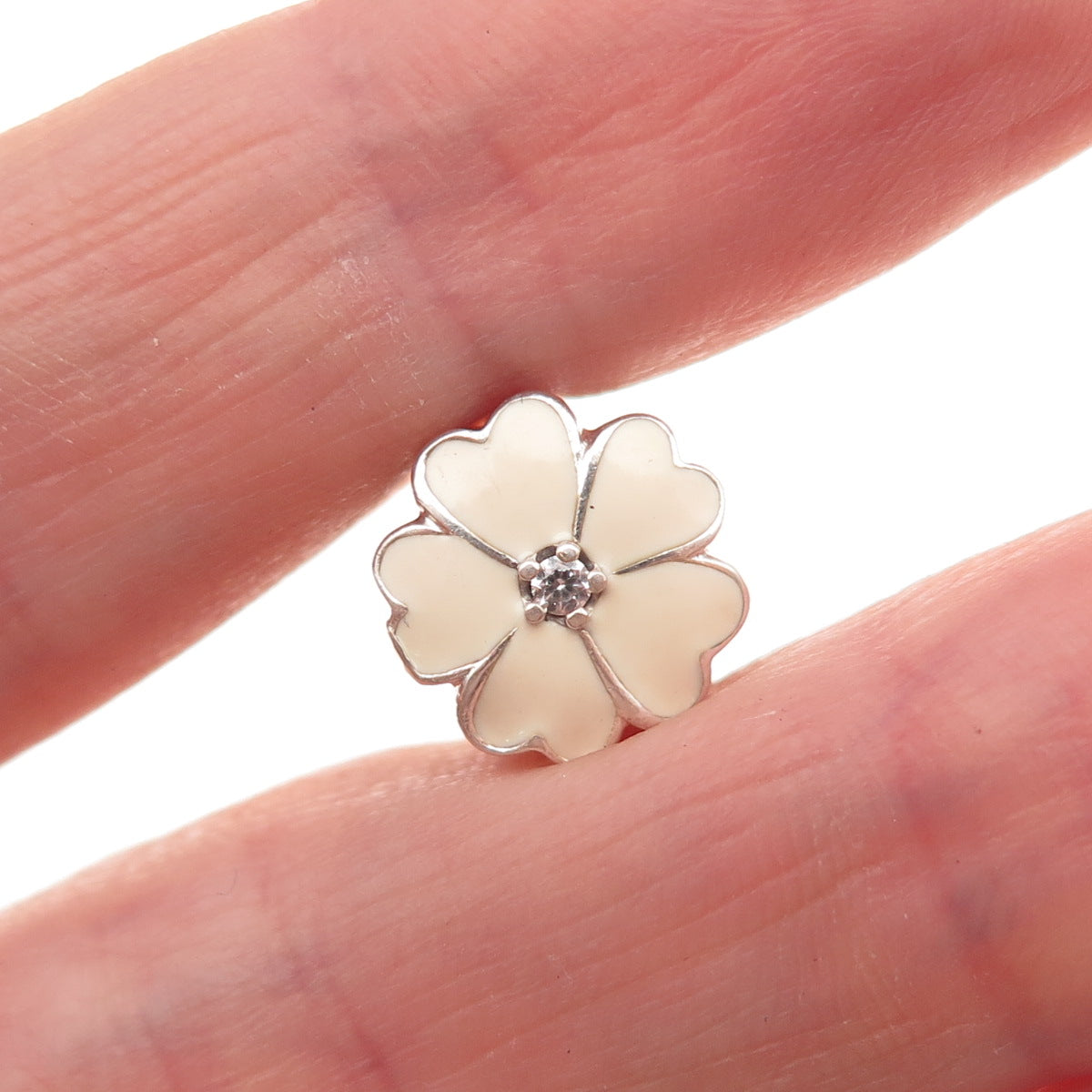 Pandora 925 Sterling Silver Enamel & C Z Primrose Floral Clip Charm